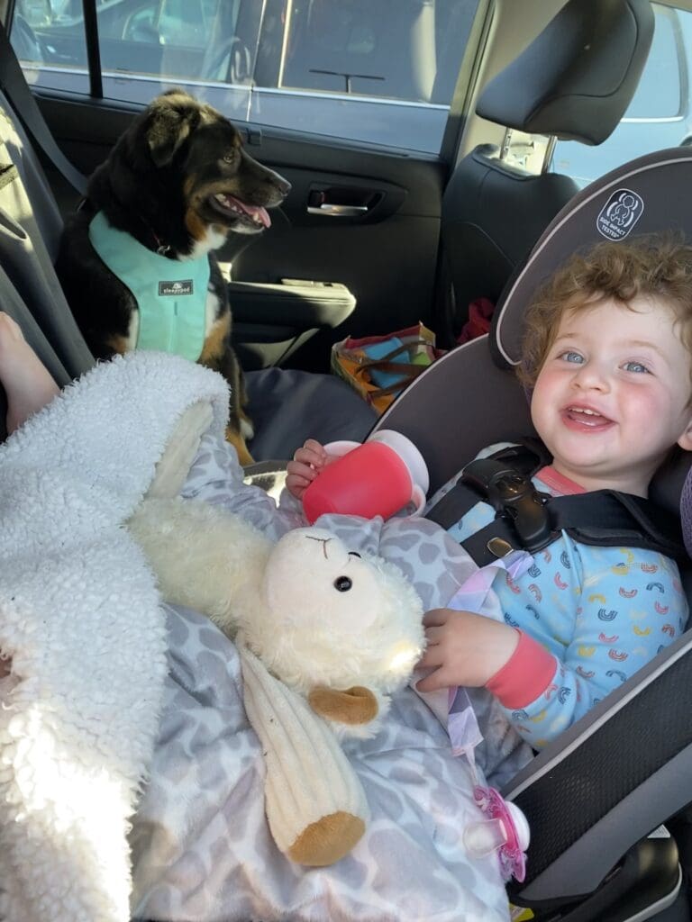 Bedtime routine complete, we're all smiles as we hit the road!